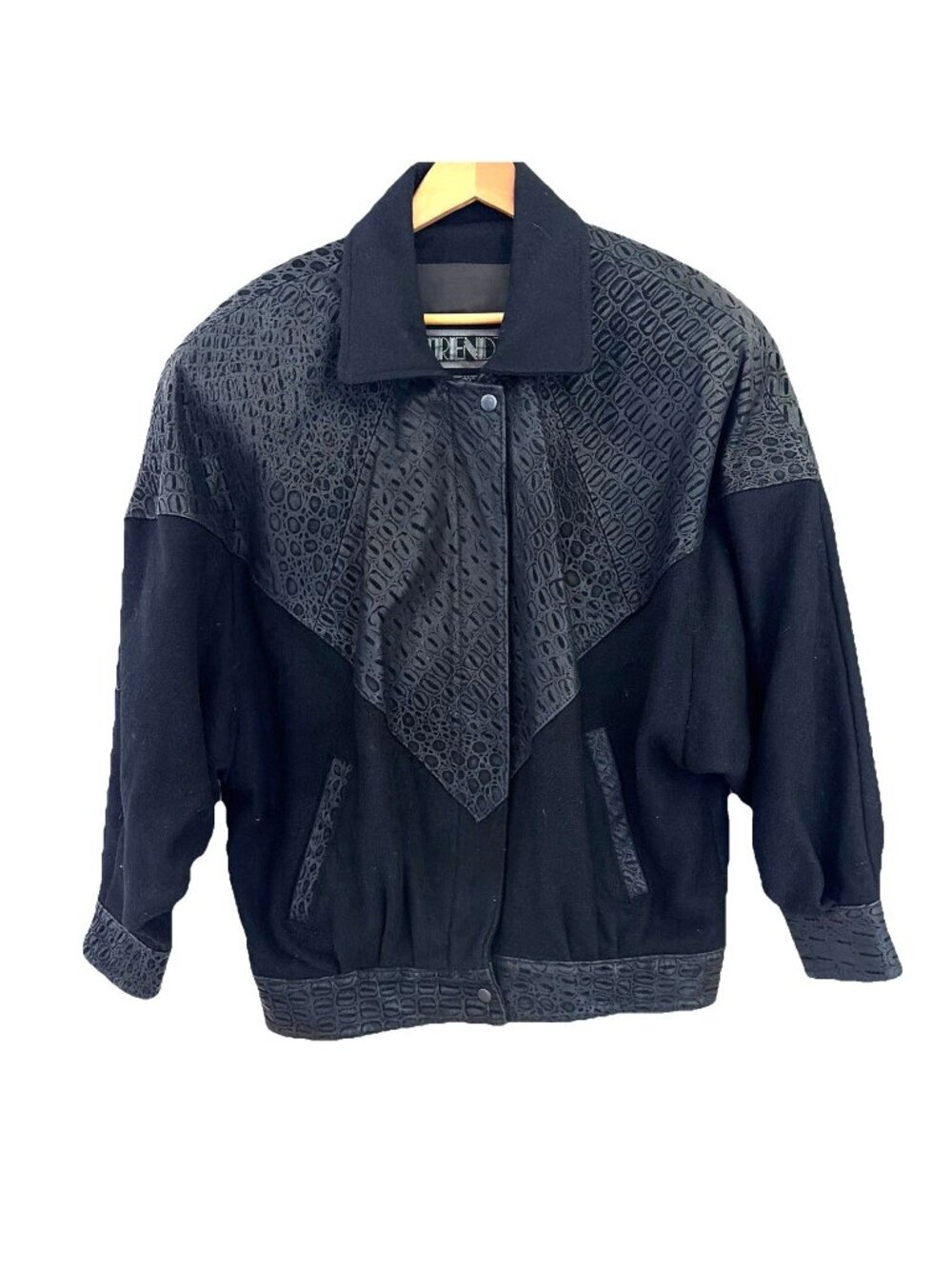 Vintage 80s Trendz Wool & Leather Jacket Womens Size M Black Argentina Oversized